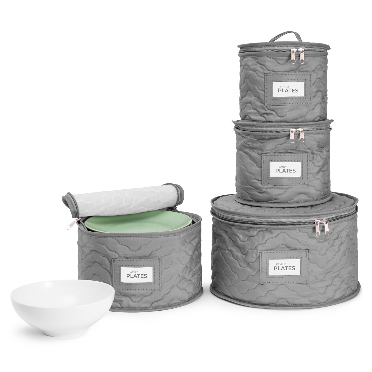Sorbus China Storage Containers, 4 Stackable Quilted Dish Storage Container, Plate Organizer with Felt Plate Protector